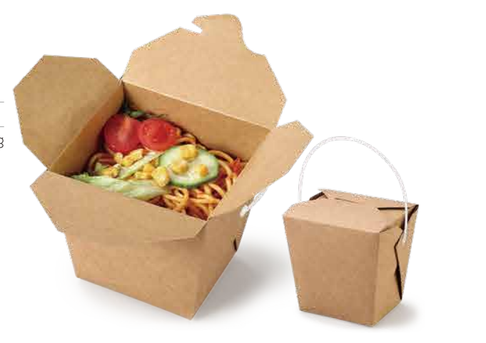 Natural kraft food box with folding PP handle