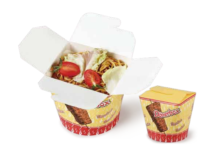 Printed paper kebab box with round base