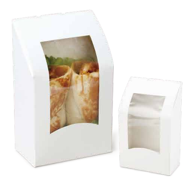 Cardboard sandwich wrap box with clear PLA window