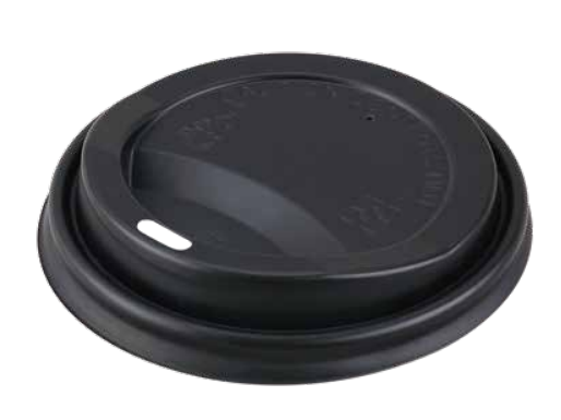 Black PLA coffee cup lid on a white background
