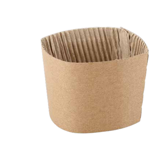 Brown corrugated paper cup sleeve, empty, on a white background