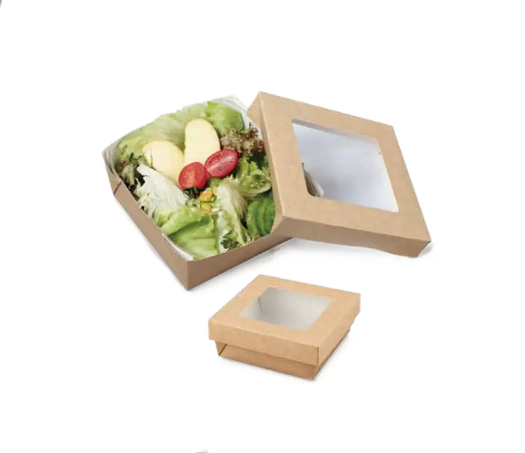 Boîte à salade en papier kraft avec fenêtre PLA