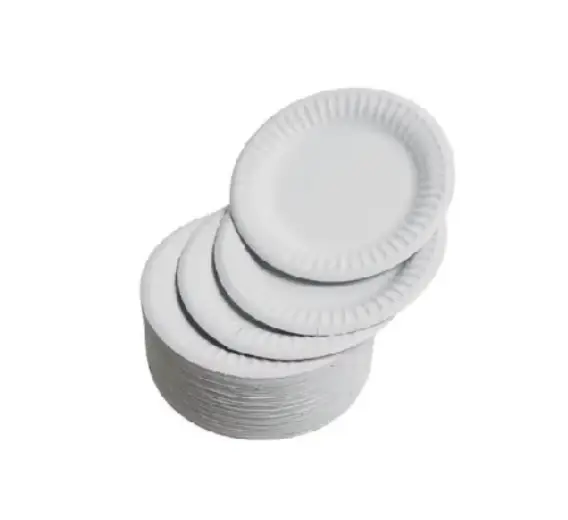 Round paper plates on a white background