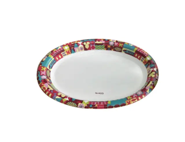 Oval paper plates displayed on a white background