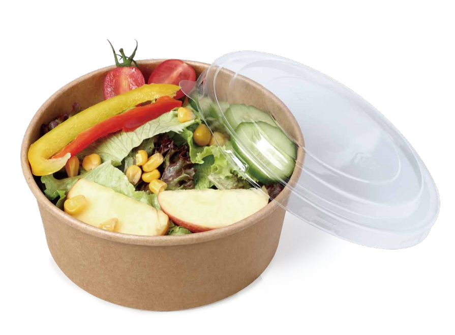 Kraft paper bowl with salad, catalogue sizes 150 and 185 mm