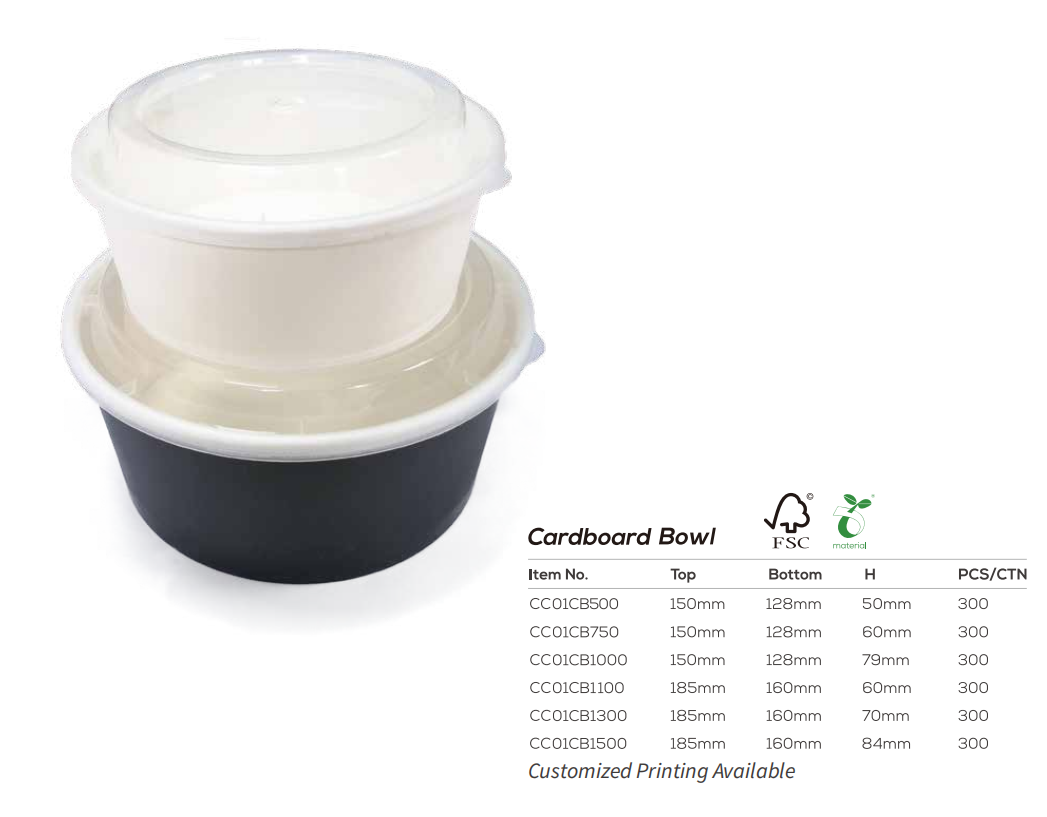 White cardboard salad bowl, catalogue sizes 150 and 185 mm