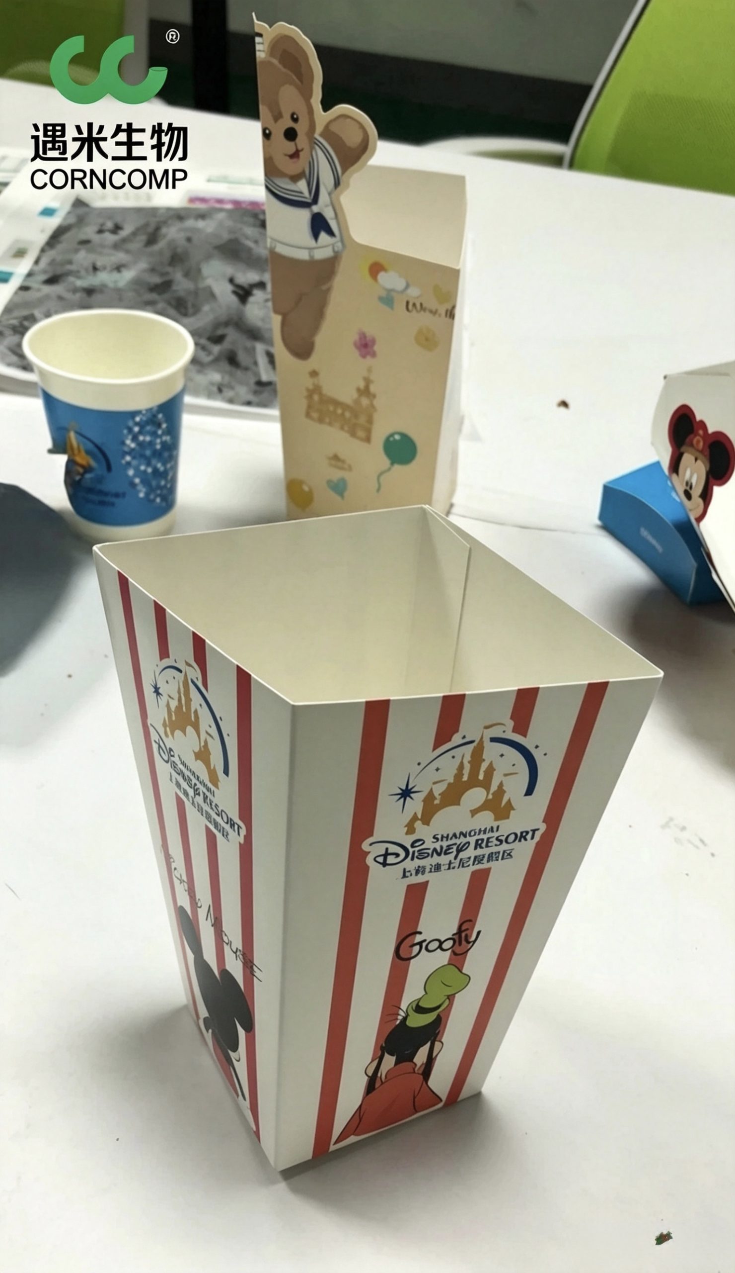 Corncomp-manufactured paper plates and bowls printed with Walt Disney Parks and Walt Disney World designs