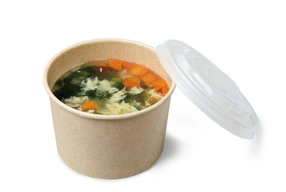 Bagasse paper soup cup with a matching lid